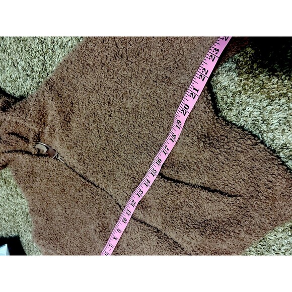 Skims Teddy Zip Up Crop Hoodie S/M Tan Brown Pockets Loungewear Fuzzy Soft - Picture 6 of 11